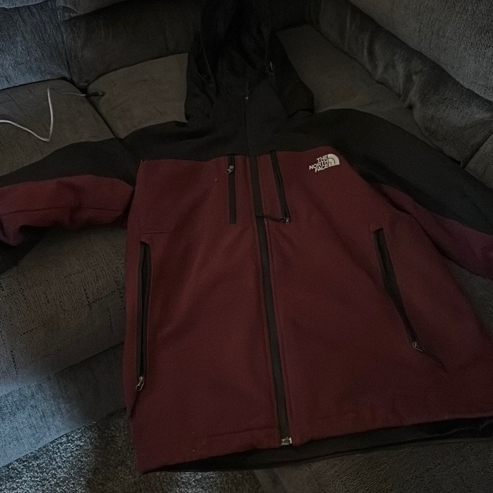 North face burgundy and black size large